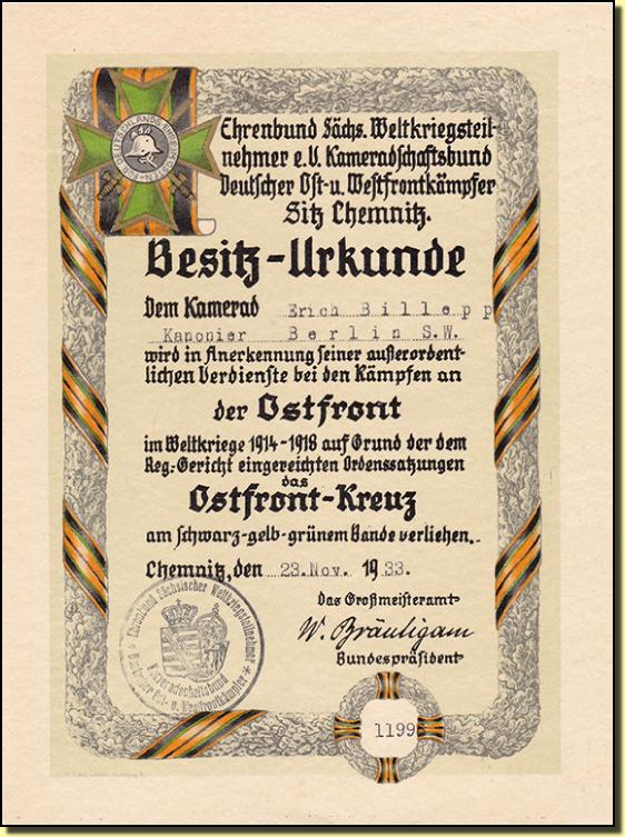 Diplôme croix AC Ost Front